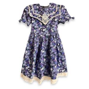 Vintage Gunne Sax Jessica McClintock Girls Floral Lace Dress Cottagecore Size 6